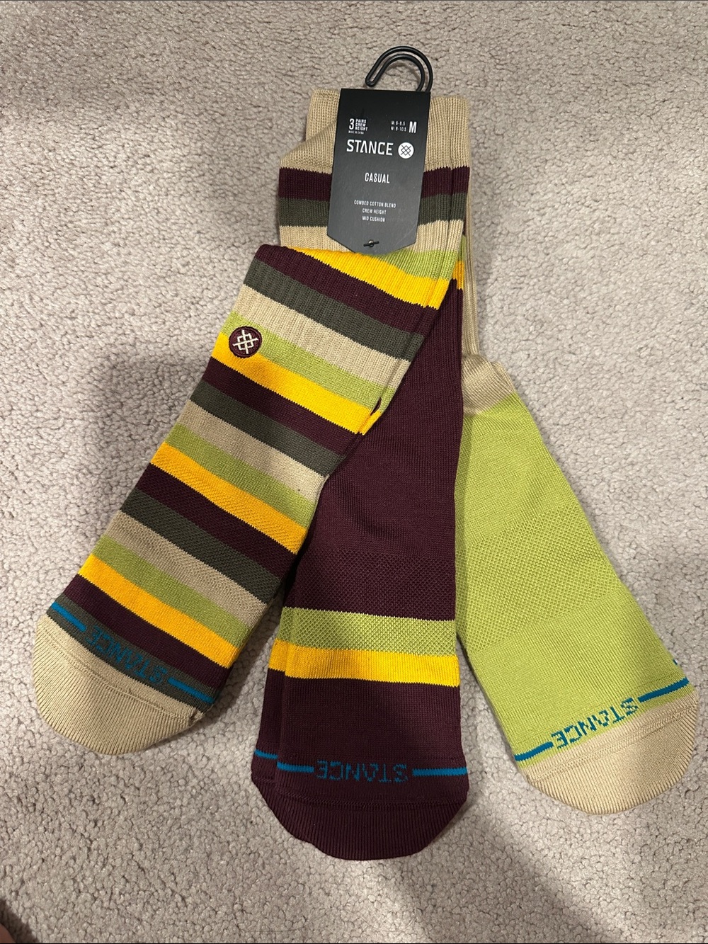 Stance Men's 3-Pack Casual Socks — Olive, Maroon & Lime